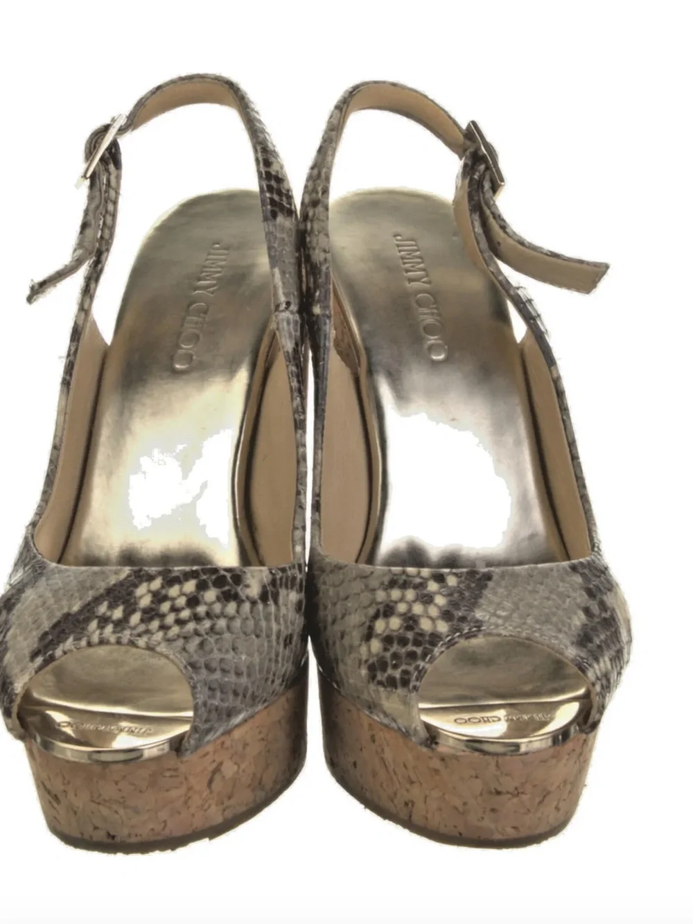 Jimmy Choo Prova Snake-Embossed Leather Cork Wedge Sandal